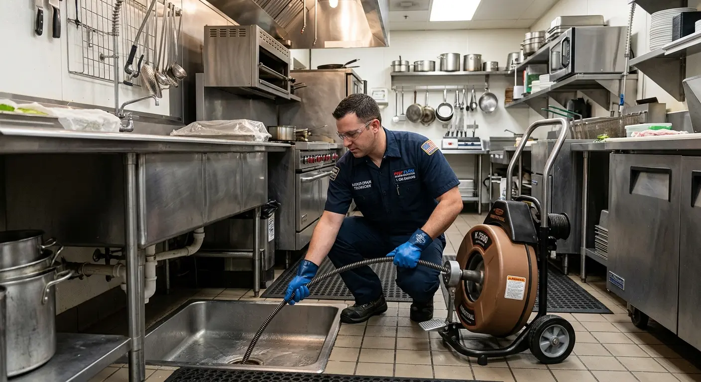 Commercial drain cleaning service in a restaurant kitchen in Highwood